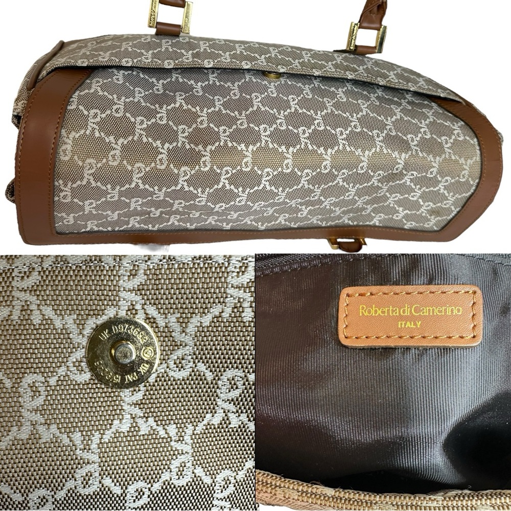 ROBERTA DI CAMERINO Satchel Shoulder Hand Bag Brown Monogram Logo Double Handles - Picture 14 of 15